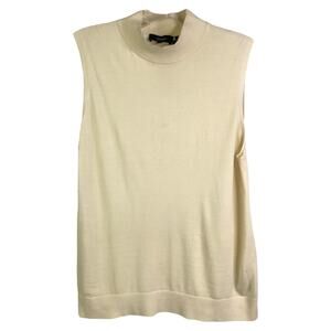 Theory Sleeveless Sweater Womens M Creamy White Mock Neck Shell Regal Wool Top